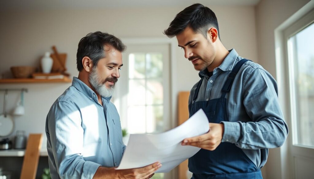 Homeowner and plumber discussing a cost-effective plumbing solution in Lagos Homeowner and plumber discussing a cost-effective plumbing solution in Lagos
