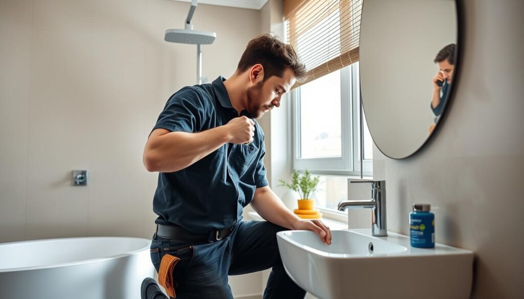 Plumber installing new bathroom fixtures in a Lagos home Plumber installing new bathroom fixtures in a Lagos home