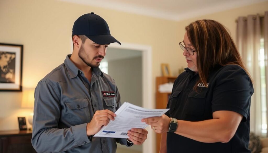 Plumber showing credentials and license to a customer in Lagos Plumber showing credentials and license to a customer in Lagos