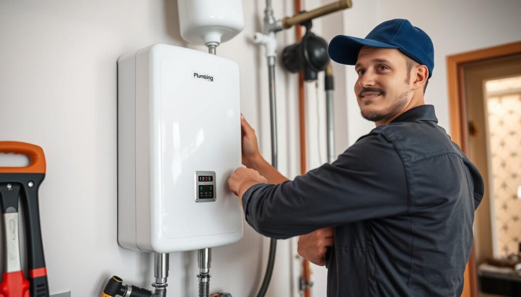 Professional plumber fixing a water heater in Lagos Professional plumber fixing a water heater in Lagos